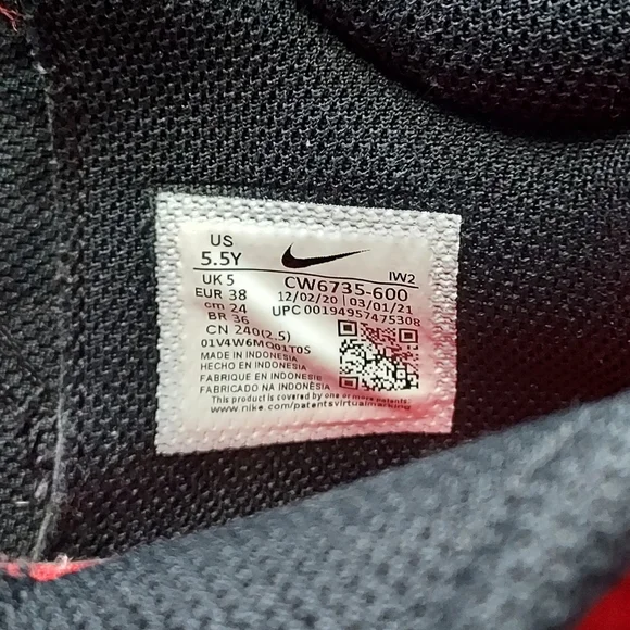 Nike, tennis shoes, bright red w/ black swoosh, youth size 5.5 - Picture 9 of 9